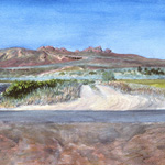 Western view of the Peninsula from the edge of Tule Lake National Wildlife Refuge, with irrigation canal and roads 